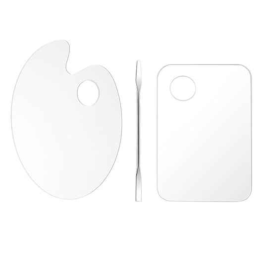 2 Pcs Acrylic Cosmetic Makeup Palette + 1 Pc Makeup Spatula, Makeup Mixing Tray Apply for Foundation Nail Art Beauty Salon Color Cream Liquid Mixing Art Palette-GlimoraGlow