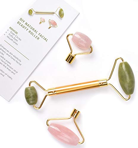 Jade Rose Quartz Roller Kit with 3 Changeable Heads | Face Facial Roller-GlimoraGlow