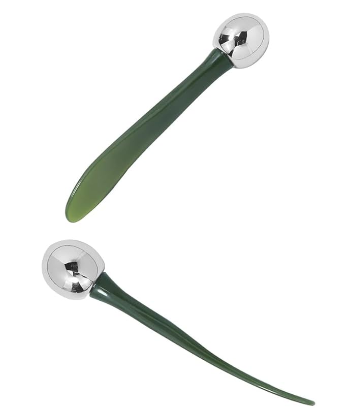 2 in 1 Roller Eyes Cream Applicator Wand and T-Shape Massager Tool for Facial Massage, Reduce Puffiness (Green-1)-GlimoraGlow