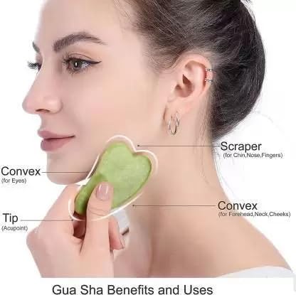 Green Jade Roller & Gua Sha Set, Face Roller Manual Massager,Green Jade Applicator for Face, Neck,Body Muscle,Relaxing, Stimulating Blood Flow, Relieve Fine Lines, Wrinkles,Green-GlimoraGlow