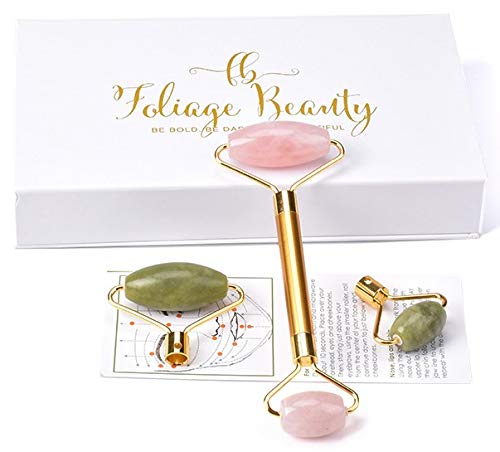 Jade Rose Quartz Roller Kit with 3 Changeable Heads | Face Facial Roller-GlimoraGlow