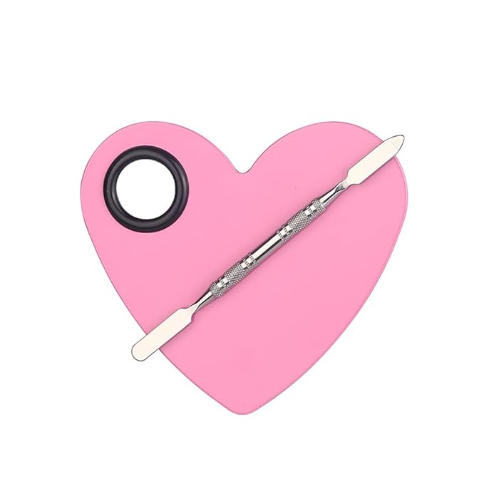 1 Set Heart Stainless Steel Cosmetic Makeup Palette with Spatula Cosmetic Artist Palette Mixing Palette with Spatula Nail Art Eye Shadow Lipsticks Mixing Makeup Tools, Pink-GlimoraGlow