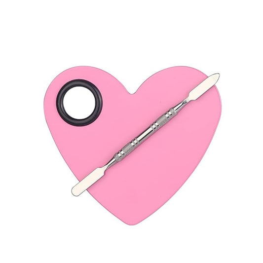 1 Set Heart Stainless Steel Cosmetic Makeup Palette with Spatula Cosmetic Artist Palette Mixing Palette with Spatula Nail Art Eye Shadow Lipsticks Mixing Makeup Tools, Pink-GlimoraGlow