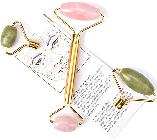 Jade Rose Quartz Roller Kit with 3 Changeable Heads | Face Facial Roller-GlimoraGlow