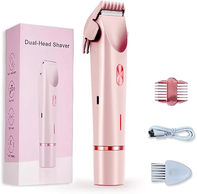 2-in-1 Women's Electric Shaver, Waterproof Cordless Bikini Trimmer & Body Razor, Dual Head Pain-Free Design, Pink Galaxy (2025)-GlimoraGlow
