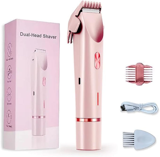 2-in-1 Women's Electric Shaver, Waterproof Cordless Bikini Trimmer & Body Razor, Dual Head Pain-Free Design, Pink Galaxy (2025)-GlimoraGlow