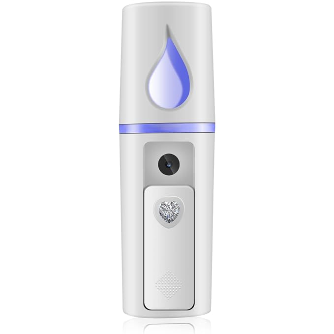 Nano Facial Mister Portable Mist Sprayer with Mirror Mini Cool Mist Spray for Skin Care & Facial Body Moisturized & Eyelash Extensions, USB Rechargeable (White)-GlimoraGlow
