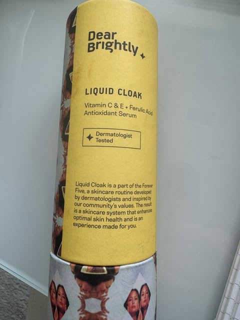 Vitamin C Serum with Ferulic Acid and Vitamin E for Glowing Radiant Skin by Dear Brightly, Liquid Cloak Facial Serum for Sensitive Skin, Refillable Glass Bottle, 0.7 fl oz-GlimoraGlow