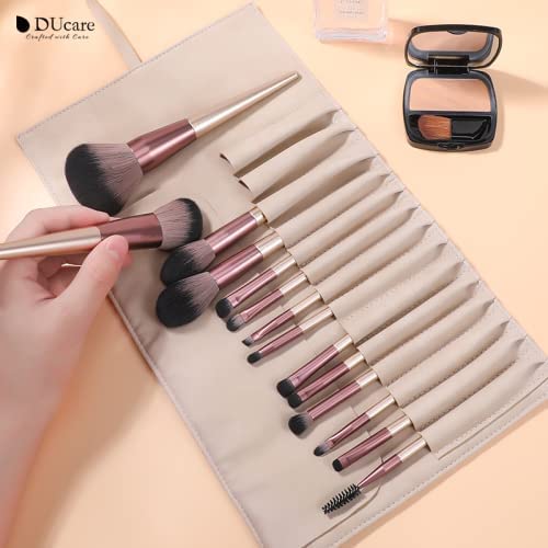 DUcare Makeup Brushes with Bag - 14Pcs Professional Synthetic Make Up Brushes Set for Blush Concealer Foundation Bronzer Powder Eyebrow Eyeshadow Blending Makeup Brush Set Mekaup bag, Rose Golden-GlimoraGlow