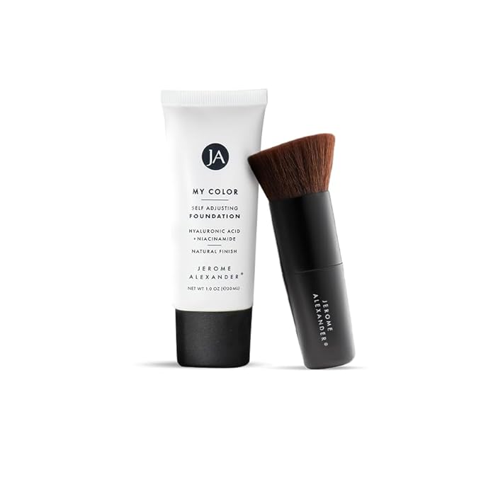 Jerome Alexander My Color Self Adjusting Full Coverage Foundation Makeup with Kabuki Brush (Light)-GlimoraGlow