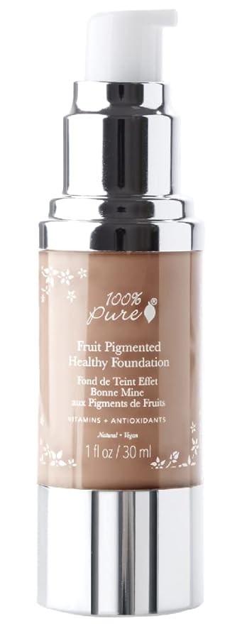 100% PURE Healthy Foundation Full Face Coverage Makeup, Liquid Matte Finish with Anti-Aging Benefits - Vegan Gorgeous Fruit Pigmented Toffee Color (Tan with Neutral Undertone) - 1 Fl Oz-GlimoraGlow
