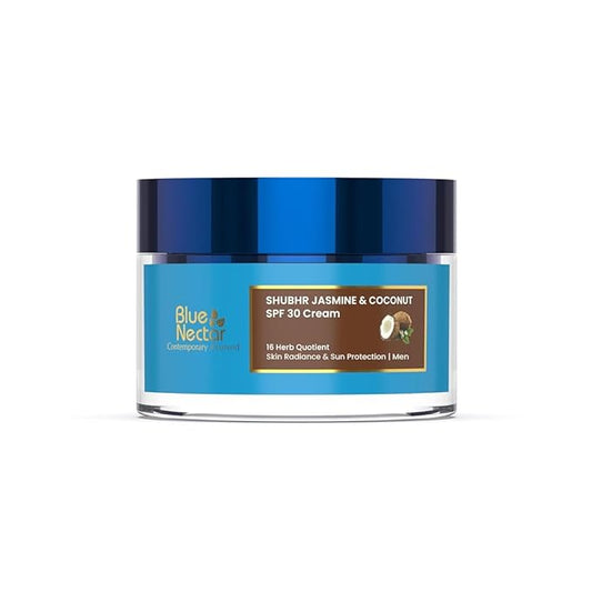 Blue Nectar Coconut Face Cream with SPF 30 Sunscreen for Men | Plant Based Oil Free Moisturizer for Face with Vitamin E |Sunscreen for Oily, Dry & Sensitive Skin (16 Herbs, 1.76 FlOz)-GlimoraGlow