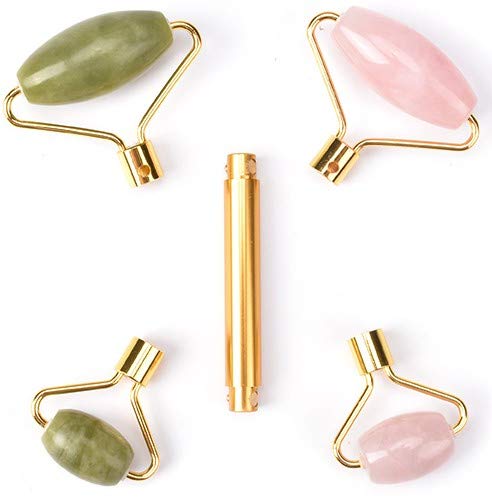 Jade Rose Quartz Roller Kit with 3 Changeable Heads | Face Facial Roller-GlimoraGlow