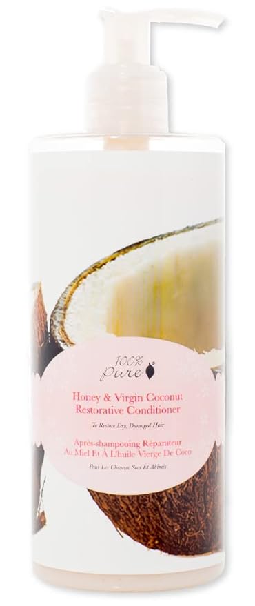 100% PURE Honey & Virgin Coconut Restorative Conditioner Moisturizer & Repair Replenishing Nutrient Boost for Dry Damaged Hair, Promotes Healthy Growth for Women & Men - Sulfate Free - 13 Fl Oz-GlimoraGlow