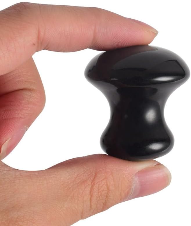 1 Pc Mushroom Jade Gua Sha Facial Tools, Jade Roller Guasha Massage Black Jade Stone Mushroom Shaped Face Lift Remove Wrinkles Massager for Women Spa, Gua Sha Massage Knobs for Body Relaxing-GlimoraGlow