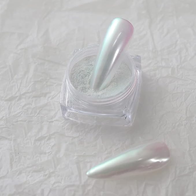 2 Pcs White Iridescent Nails Powder Aurora Chrome Powder for Nails,Mermaid Chrome Nail Pearl Powder Chameleon Chrome Nail Powder Manicure Pigment(2 Pcs Moonlight)-GlimoraGlow
