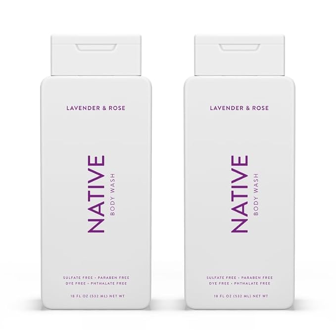 Native Body Wash Contains Naturally Derived Ingredients | For Women & Men, Sulfate, Paraben, & Dye Free Leaving Skin Soft and Hydrated | Lavender & Rose 18 oz - 2 Pk-GlimoraGlow