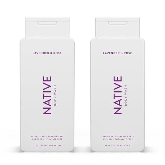 Native Body Wash Contains Naturally Derived Ingredients | For Women & Men, Sulfate, Paraben, & Dye Free Leaving Skin Soft and Hydrated | Lavender & Rose 18 oz - 2 Pk-GlimoraGlow