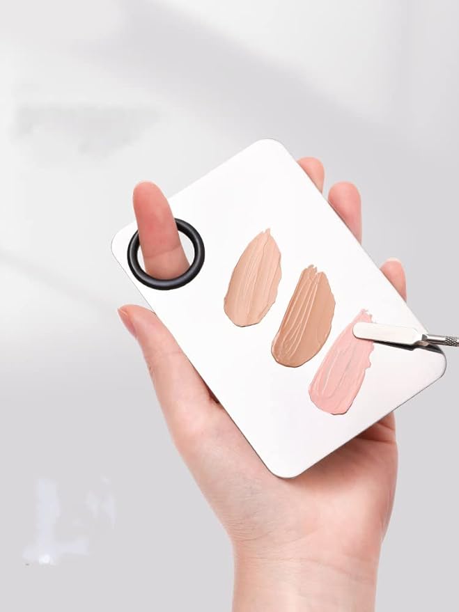 2 Pack Makeup Palette,Stainless Steel Cosmetic Mixing Palette with Spatula Tool for Foundation Nail Art Eyeshadow, Silver-GlimoraGlow