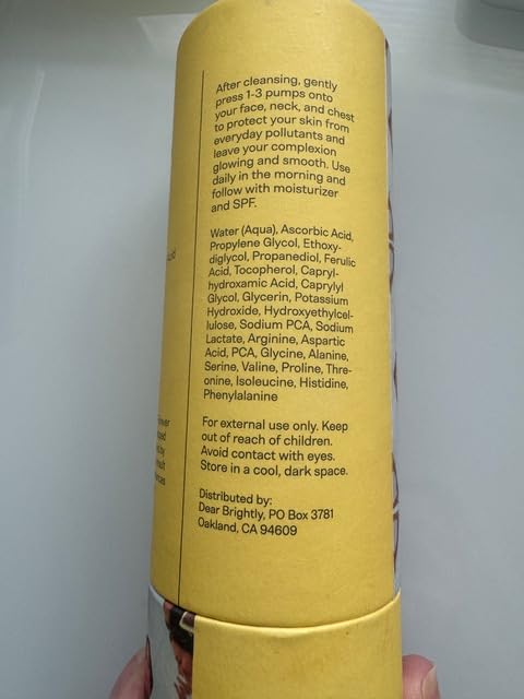 Vitamin C Serum with Ferulic Acid and Vitamin E for Glowing Radiant Skin by Dear Brightly, Liquid Cloak Facial Serum for Sensitive Skin, Refillable Glass Bottle, 0.7 fl oz-GlimoraGlow