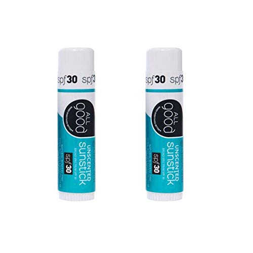 All Good Sunstick - Face Sunscreen, Water Resistant, UVA/UVB Broad Spectrum SPF 30+, Coral Reef Friendly - Beeswax, Zinc, Vitamin E, Shea Butter (Unscented)(2-Pack)-GlimoraGlow