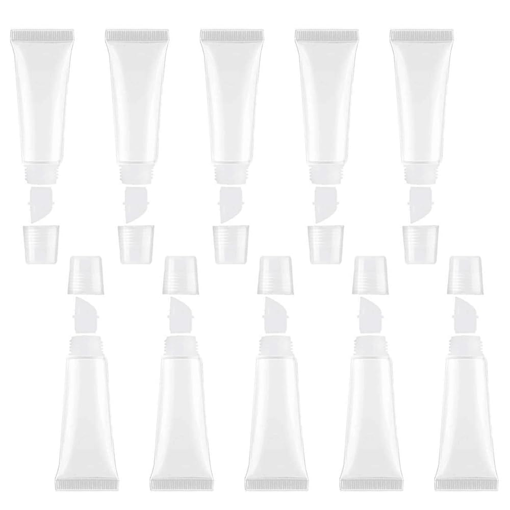 JIAKAI 10ml Mini Clear Refillable Empty Tubes Lip Gloss Balm Container，Soft Tubes Makeup Box，Shampoo Samples Empty Tubes with Screw Cover (10pcs)-GlimoraGlow