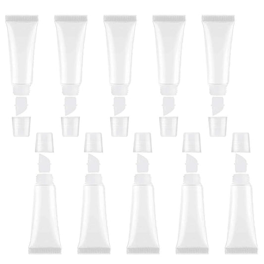 JIAKAI 10ml Mini Clear Refillable Empty Tubes Lip Gloss Balm Container，Soft Tubes Makeup Box，Shampoo Samples Empty Tubes with Screw Cover (10pcs)-GlimoraGlow