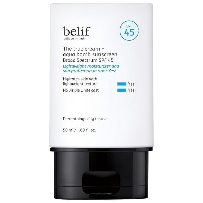 belif Aqua Bomb SPF 45 Hydrating Niacinamide Sunscreen (1.69 fl. oz) - The True Cream PA++++, Daily Broad Spectrum, No White Cast, Weightless & Invisible, Non-Greasy, Korean Skincare-GlimoraGlow