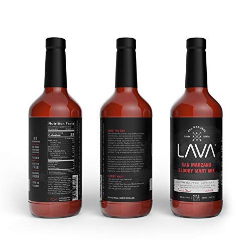 (3 Pack) LAVA Premium Bloody Mary Mix; Italian San Marzano Tomatoes, No Artificial Sweeteners, Vegan, Ready to Use, No Added Sugar, 1-Liter (33.8oz) Glass-GlimoraGlow