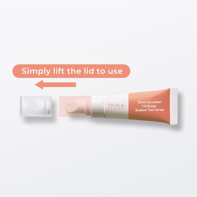 INNA ORGANIC Tinted Lip Serum, Moisturizing, Healing, Light Rosy color, 100% vegan, EWG & COSMOS Certified| Rose Geranium Essential Oils Infused Skincare | Luxury Clean Beauty-GlimoraGlow