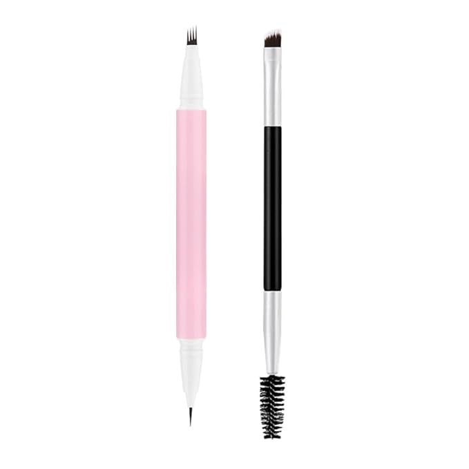 1Pcs Brown Magic Microblading Eyebrow Pencil Contouring Pen Brow for Eyes, Dual-Ended Micro-Fork-Tips Applicator for Hair Like Strokes with Dual-ended Eyebrow Brush Long Wear Waterproof lápiz de cejas-GlimoraGlow