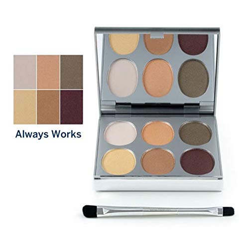 Jerome Alexander New Again Eyeshadow Palette & Brush, 6 Buildable & Blendable Micronized Powder Shades (Always Works)-GlimoraGlow