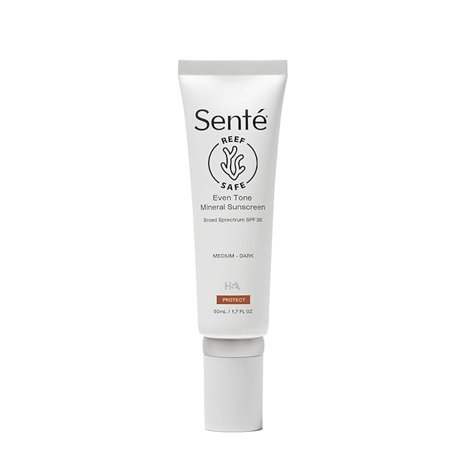 Senté Even Tone Mineral Sunscreen Tinted | SPF 36 Medium-Dark | Hydrating, Lightweight Sun Protection Treatment for Redness & Discoloration | UVA/UVB & Blue Light Defense | 1.7 oz-GlimoraGlow