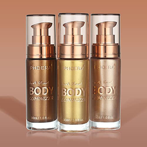 2 Pack PHOERA Body Luminizer, High Gloss Waterproof Body Luminizer Glitter Face Shimmer Moisturizer Lotion Tan Cream Foundation Makeup Bronzer(101 Rose Gold+103 Glistering Bronze)-GlimoraGlow