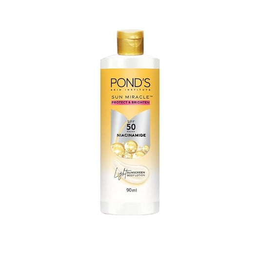 POND-S. Sun Miracle Body Lotion, SPF 50 PA+++, 90 ml, UVA/UVB Protection, 1% Niacinamide, Lightweight, No White Cast 3.0 Fl.oz.-GlimoraGlow