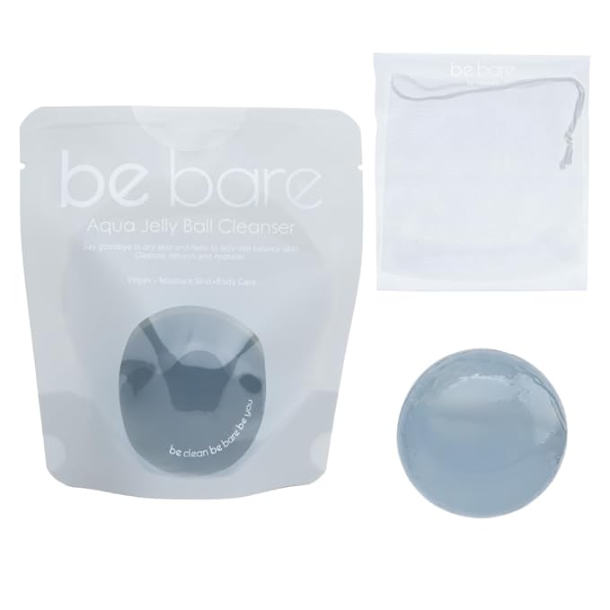 Be Bare Jelly Ball Cleanser, Daily Face Wash Korean Skin Care Cleanser Ball for Dry Skin with Squalane & Hyaluronic Acid for Skin Hydration and Moisturizing - Fresh Aqua (1.41oz)-GlimoraGlow