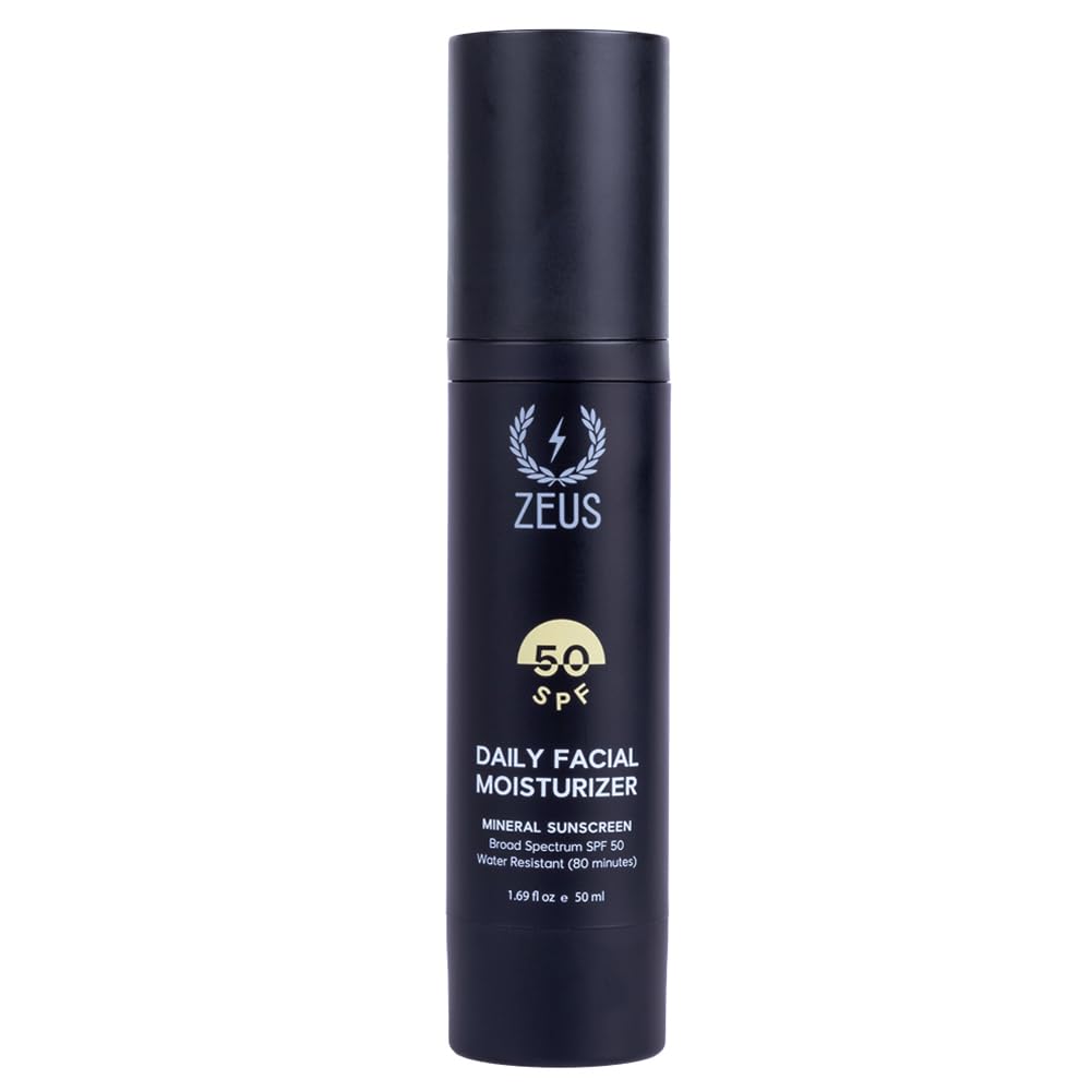 ZEUS Men's Daily Defense SPF50 Face Moisturizer for Men, Natural & Organic, Zinc Oxide Face Moisturizing Mineral Sunscreen, Hydrates & Protects Skin Against Harmful UV Rays (Made in USA)-GlimoraGlow