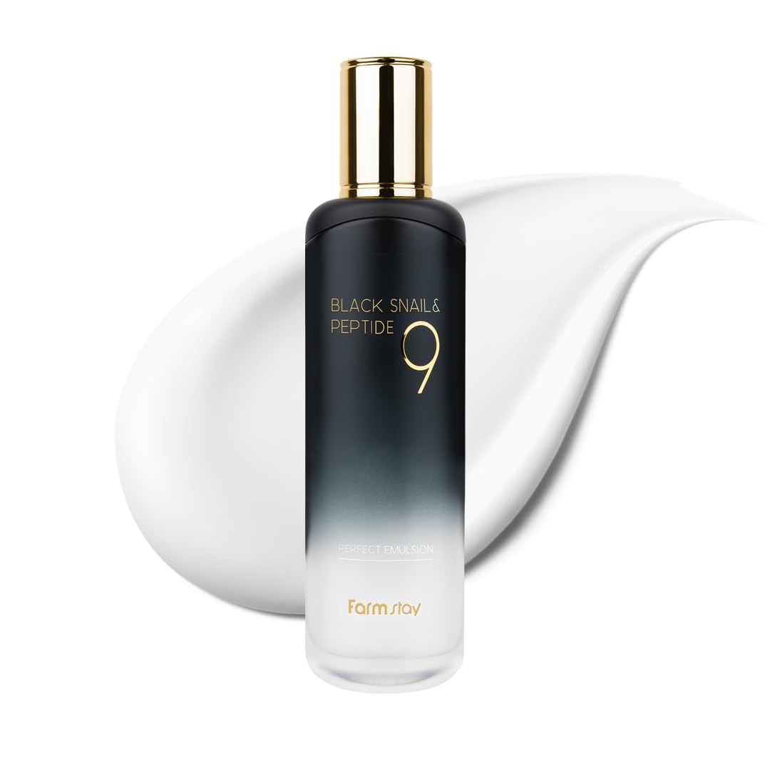 FARMSTAY Black Snail & Peptide 9 Perfect Emulsion, Snail Mucin Moisturizer for Elastic & Glow, Hydrating & Soften, Anti-aging, Barrier Repair, for Women & Men, Korean Skin Care, 4.05 fl.oz-GlimoraGlow