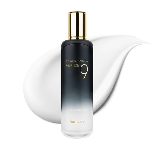 FARMSTAY Black Snail & Peptide 9 Perfect Emulsion, Snail Mucin Moisturizer for Elastic & Glow, Hydrating & Soften, Anti-aging, Barrier Repair, for Women & Men, Korean Skin Care, 4.05 fl.oz-GlimoraGlow