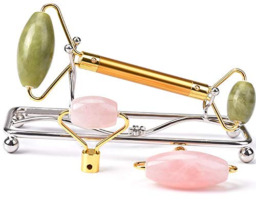 Jade Rose Quartz Roller Kit with 3 Changeable Heads | Face Facial Roller-GlimoraGlow
