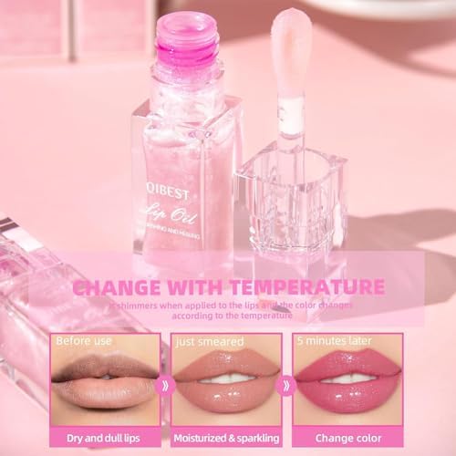 Hydrating Lip Gloss Transparent Lip Care, Magic Color Changing Moisturizing Lip Glow Oil Plumping Glimmer Glow Lipstick, Long Lasting Moisturizing Non-sticky Fresh Texture Lip Oil(201#Change Color)-GlimoraGlow