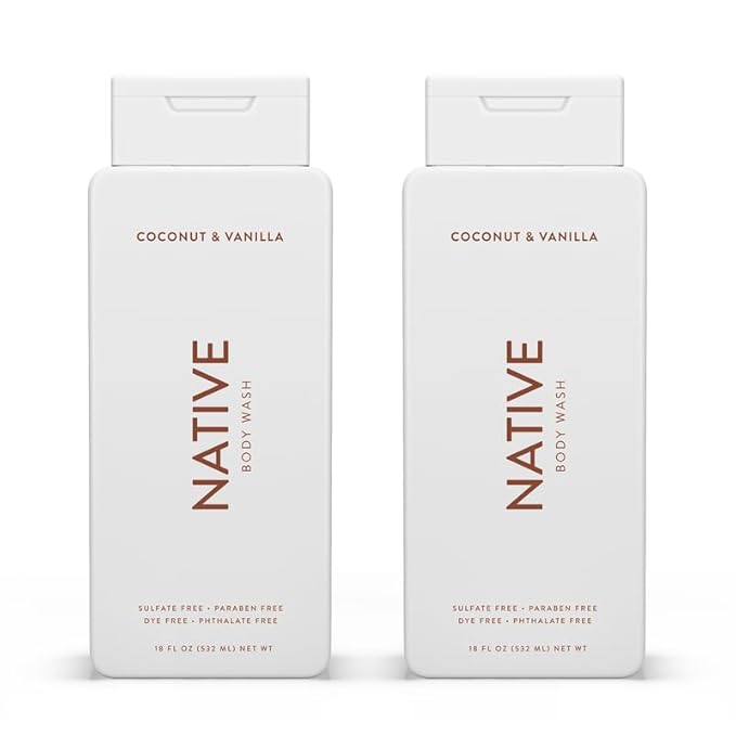 Native Body Wash Contains Naturally Derived Ingredients | For Women & Men, Sulfate, Paraben, & Dye Free Leaving Skin Soft and Hydrated | Coconut & Vanilla 18 oz - 2 Pk-GlimoraGlow