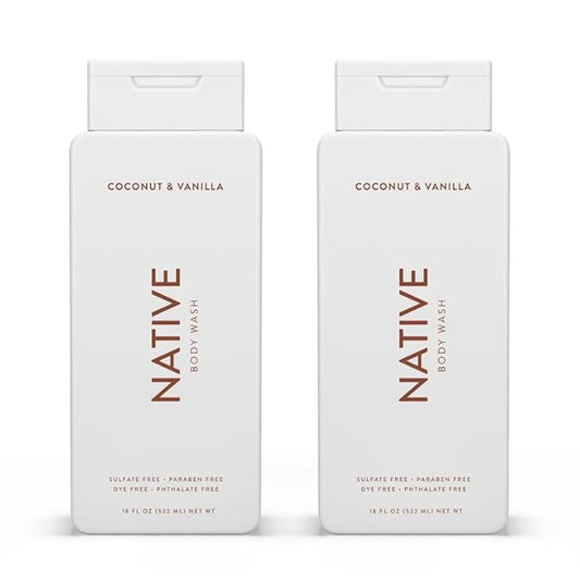 Native Body Wash Contains Naturally Derived Ingredients | For Women & Men, Sulfate, Paraben, & Dye Free Leaving Skin Soft and Hydrated | Coconut & Vanilla 18 oz - 2 Pk-GlimoraGlow