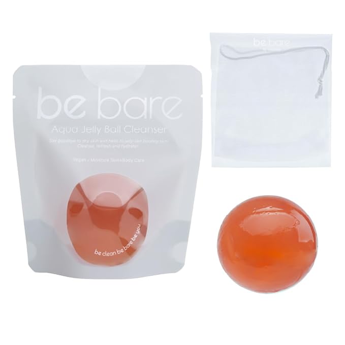 Be Bare Jelly Ball Cleanser, Daily Face Wash Korean Skin Care Cleanser Ball for Dry Skin with Allantoin for Protection, AHA &BHA for Exfoliation and Hydration- Peachy Pink (1.41oz)-GlimoraGlow