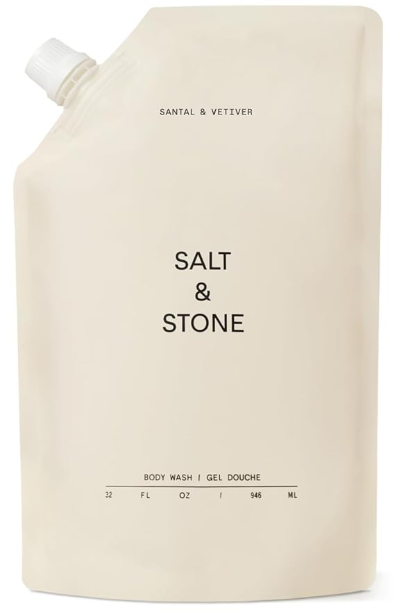Salt & Stone Body Wash with Antioxidants for Deep Moisture | For Women & Men, Sulfate, Paraben, & Dye Free, Leaving Skin Soft and Hydrated | Santal & Vetiver 32 fl oz-GlimoraGlow