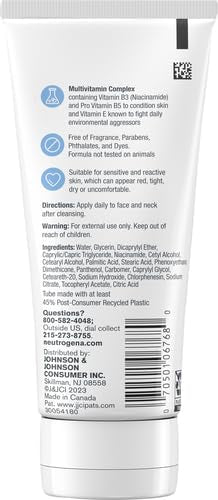 Neutrogena Fragrance Free Daily Facial Moisturizer, Face & Neck Moisturizer for Sensitive Skin with Vitamin B3, Pro-Vitamin B5 & Vitamin E Supports Skin's Dynamic Barrier, 3.4 fl. oz, Pack of 3-GlimoraGlow