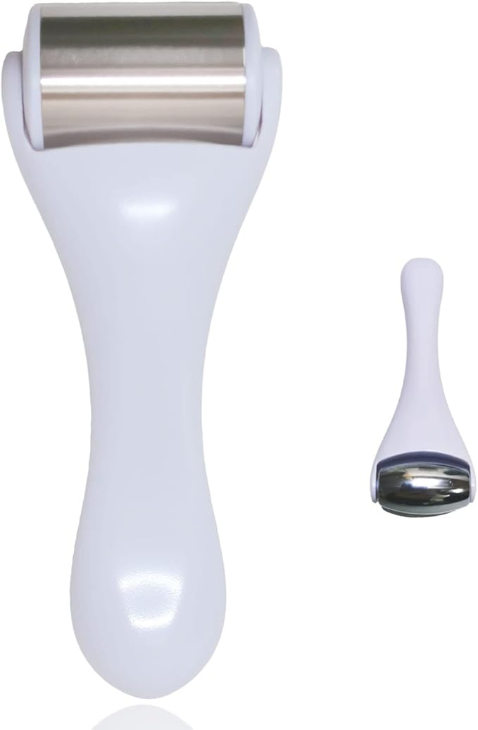 Ice Roller & Massager for Face & Eyes - Stainless Steel, 2 Pcs, Pain Relief, Dark Circles, Migraine (White)-GlimoraGlow