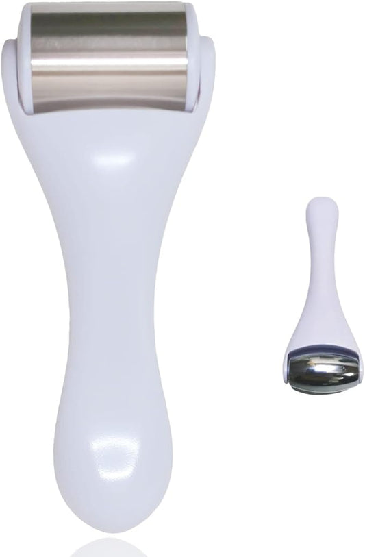 Ice Roller & Massager for Face & Eyes - Stainless Steel, 2 Pcs, Pain Relief, Dark Circles, Migraine (White)-GlimoraGlow