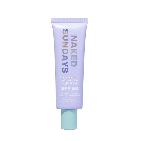 Naked Sundays SPF 50 Mineral Glow Sunscreen, Daily Hydrating Facial Moisturizer & Primer with Zinc Oxide, Sheer Tint, Broad Spectrum SPF Lotion (Jumbo 80ml)-GlimoraGlow