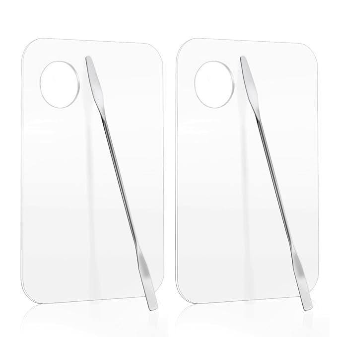 2 Pcs Acrylic Cosmetic Makeup Palette with 2 Pcs Makeup Spatula,Foundation Palette,Makeup Mixing Palette for Foundation Eye Shadow Lipsticks Nail Art-GlimoraGlow